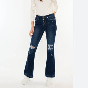 KANCAN Jaden Mid Rise Flare Distressed Stretch Denim Jeans